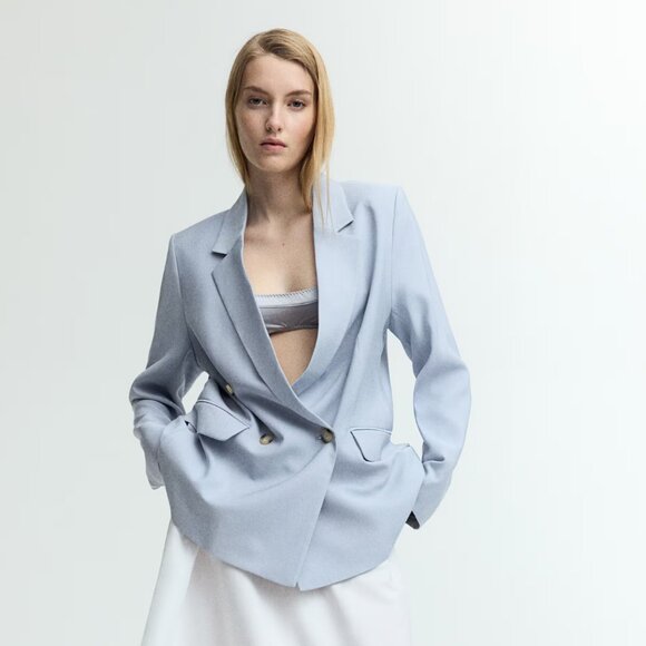 H&M Double Breasted Blazer (Light Blue, 3X), NWT - Picture 3 of 3